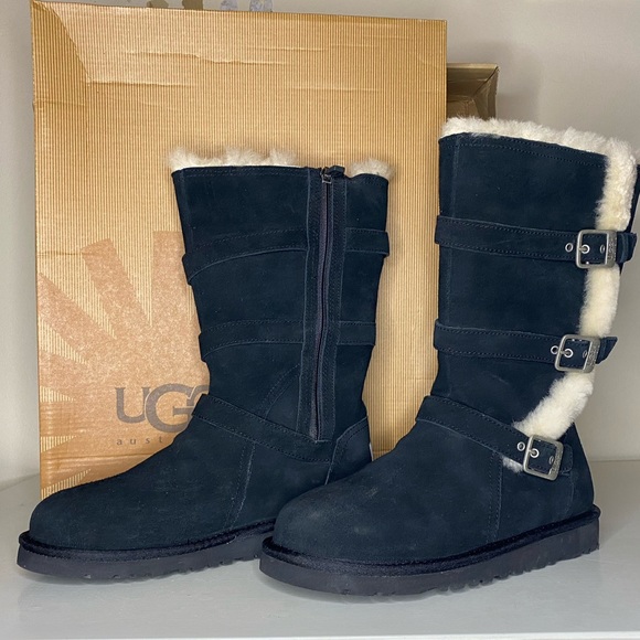 Tall Black Buckled Ugg Boots - Picture 1 of 6